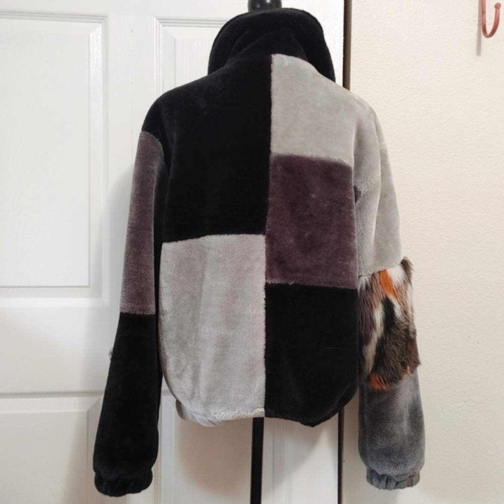 UO Blocked Faux Fur Jacket Bomber Jacket - Picture 8 of 15